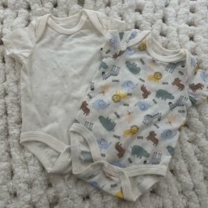 Baby Onesies Set - Cream and Animal Print